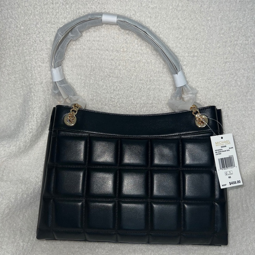 Michael Kors Susan Quilted Leather Tote Bag Black NWT